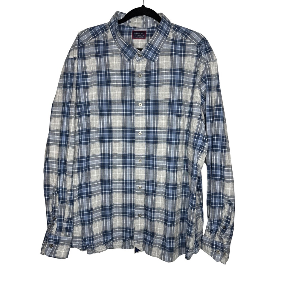 UNTUCKit‎ Nelson Mens XXXLC Blue Grey Plaid Cotton Button Down Shirt